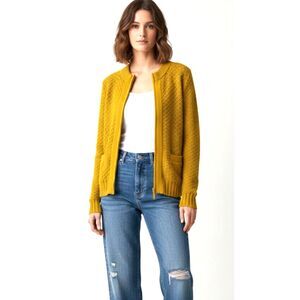 Charter Club Petite Mustard Yellow Full Zip Textured Knit Cardigan P/M 🍋✨